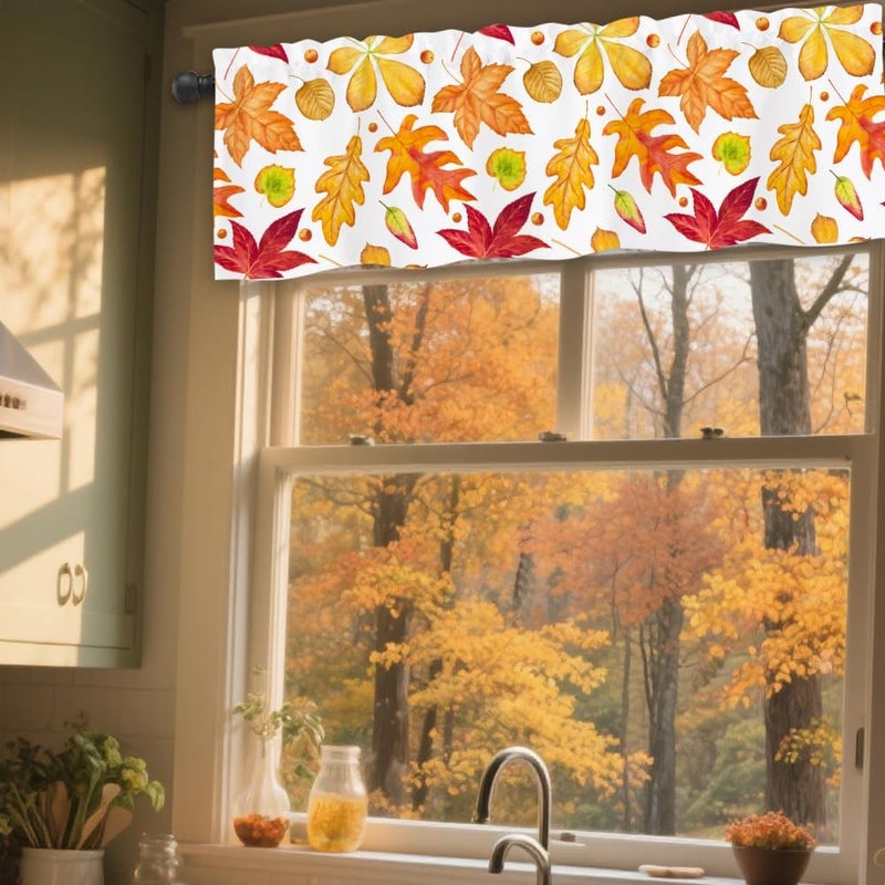 Finphoon Fall Kitchen Valances for Windows, Autumn Maple Leaf Thanksgiving Valance Curtains, Rod Pocket Fall Window Treatments for Kitchen, Bedroom, Living Room, 54" W x 18" L - Image 5